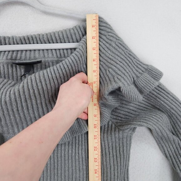 Lane Bryant Sweater Womens 18 Gray Wide Neck Off Shoulder Ruffle Beaded Ribbed - Picture 6 of 12